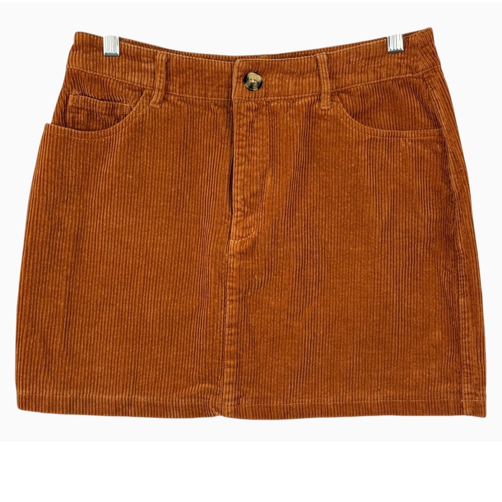 Forever 21 Women's Large Rust Brown Corduroy Mini Skirt High Rise 5 Pocket